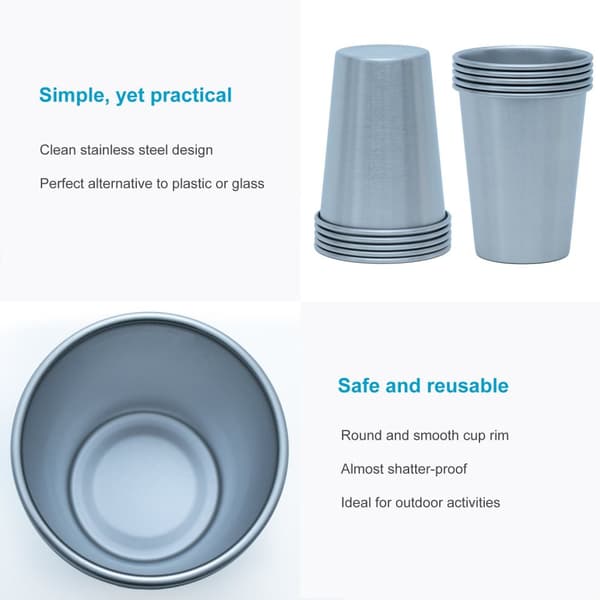 5x Stabelbare Krus i rustfritt stål Camping Utendørs Metallkrus Glass Gjenbrukbar Uten plast Egnet for barn