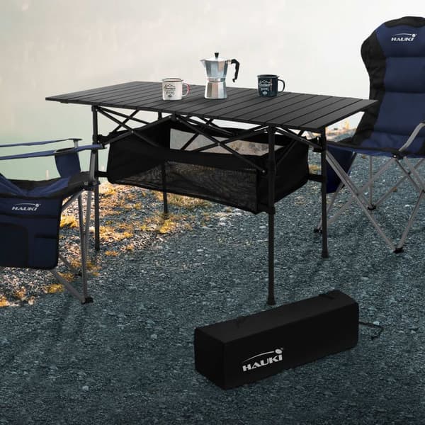 Sammenklappeligt campingbord 118x55x64,5 cm sort aluminium Hauki