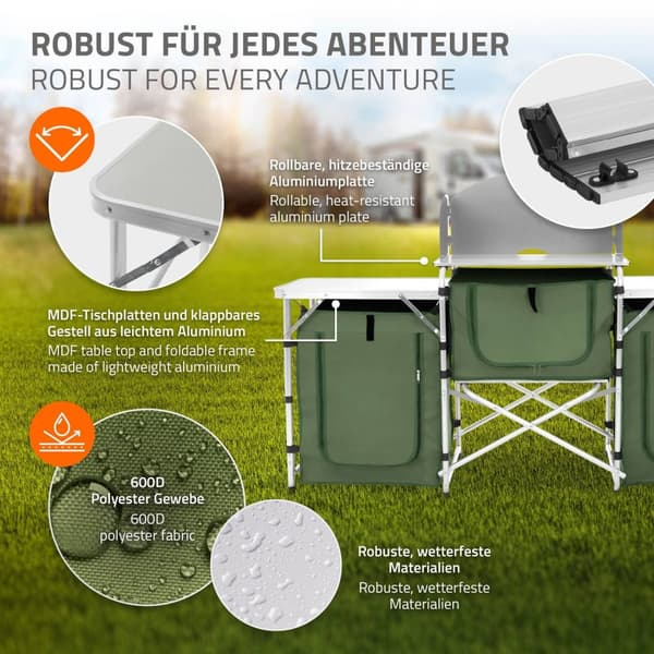 Campingkøkken sammenklappeligt med bæretaske Khaki af aluminium inkl. bordplade Hauki
