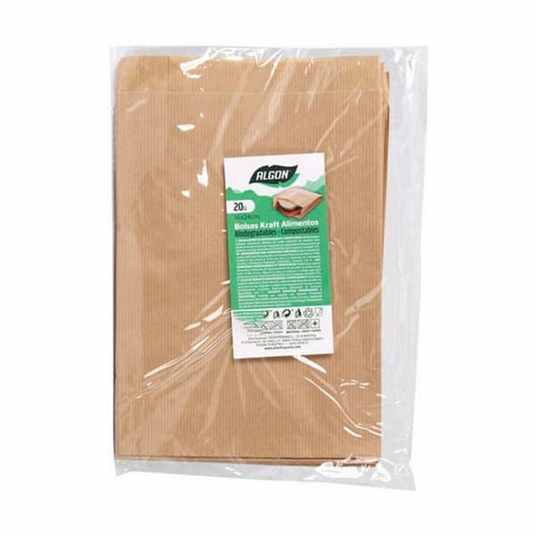 Genanvendelig madpose Algon kraftpapir 16 x 24 cm Engangsanvendelse 20 Dele (24 enheder)