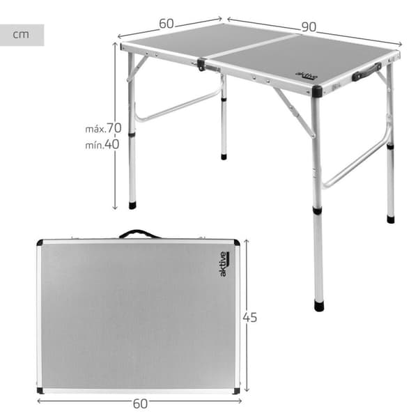 Sammenklappeligt bord Aktive Camping Grå 90 x 70 x 60 cm (2 enheder)