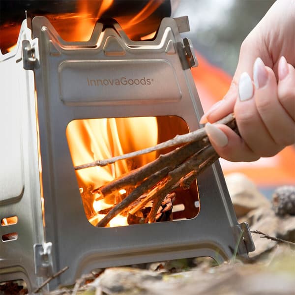 Innovagoods Kokoontaitettava Polttopuu Liesi Camping Hopeinen