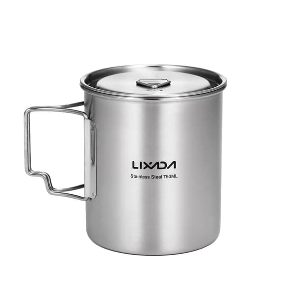 Rustfrit Stål Campinggryde, 750 ml Kapacitet, Foldbart Håndtag,750 ml kop