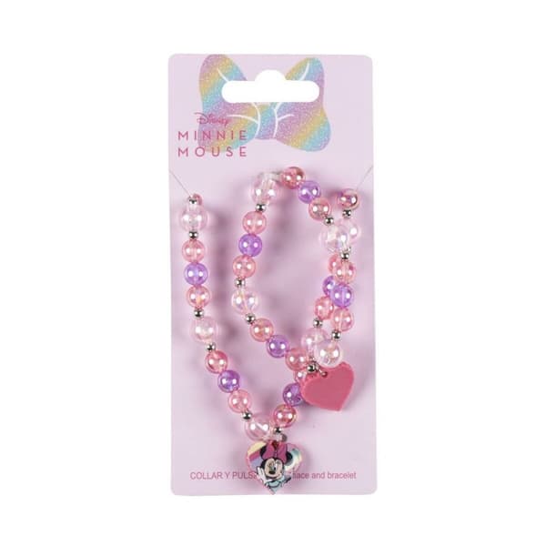 Halskjede og armbåndsett Minnie Mouse Rosa 2 Deler