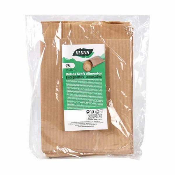 Genanvendelig madpose Algon kraftpapir 13 x 18 cm Engangsanvendelse 25 Dele (36 Enheder)