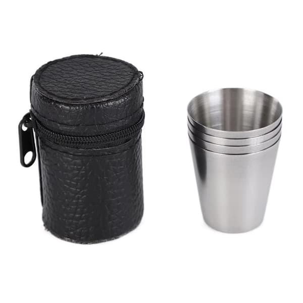 Rustfrit stål Shot Glas Snaps Glassæt 4 STK med etui til camping/picnic