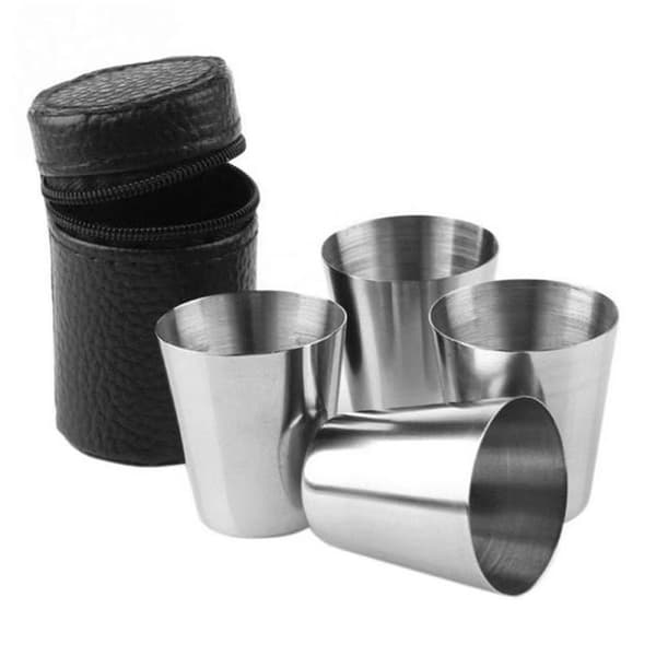 Rustfrit stål Shot Glas Snaps Glassæt 4 STK med etui til camping/picnic