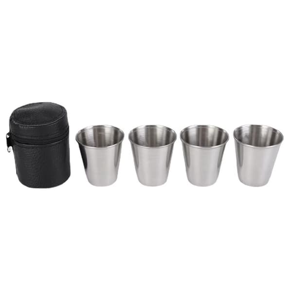 Rustfrit stål Shot Glas Snaps Glassæt 4 STK med etui til camping/picnic