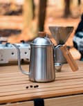 Miniatyrbild 5 av 5: Kaffekanna med trähandtag i rostfritt stål Utomhus Camping Hushåll
