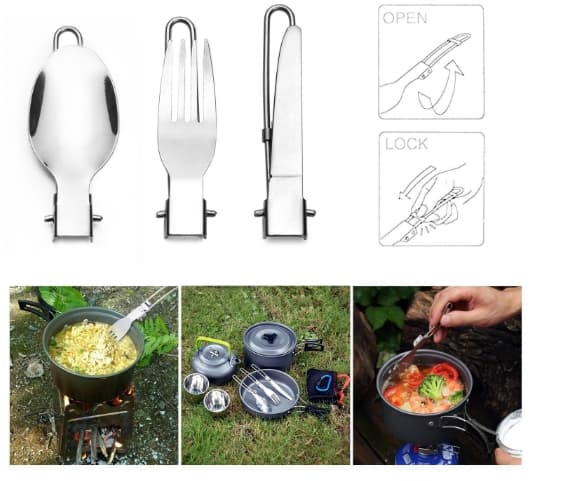 Udendørs Camping Multifunktionel Foldbar Combo Sæt Kniv, Gaffel og Ske Bestik.