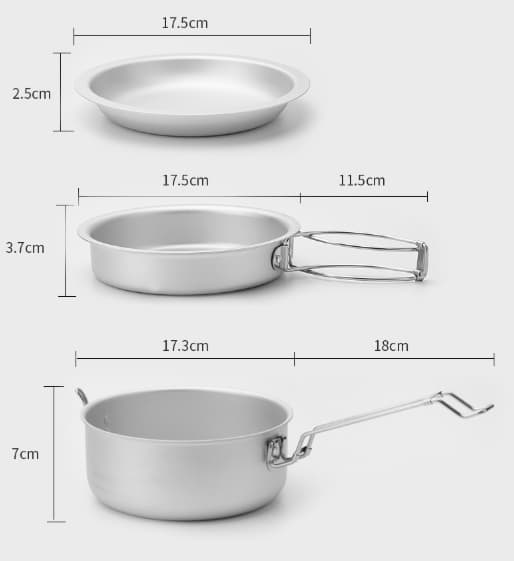 Puhdas alumiininen lounaslaatikko kattilat ja pannut ruokalautanen paistinpannut ulkona retkeilykattilat ja pannut sarja kannettava säilytystila b.