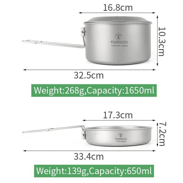 TOMSHOO Titanium Kogesæt, Letvægtsdesign, Hurtig Varmeoverførsel,HVID