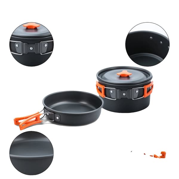 Camping Grydesæt, Holdbart Aluminiumlegering, Nem at Rengøre Non-Stick Design,Orange