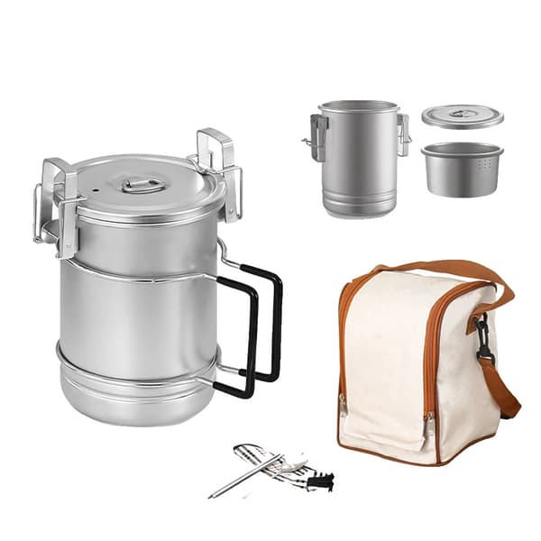 Bærbar Kogepande, 304 Rustfrit Stål, Multifunktionelt Dampdesign,9mm 850ml Sæt