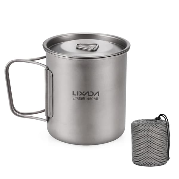 Titanium-leirintämuki, taitettava kahva, useita kapasiteetteja,450 ml
