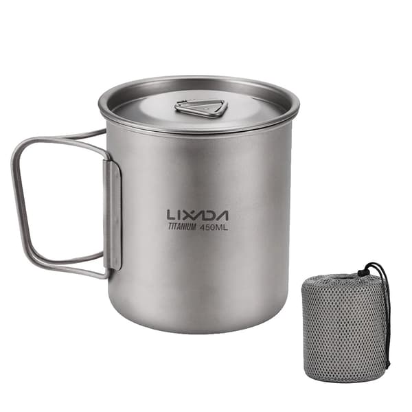 Titanium-leirintämuki, taitettava kahva, useita kapasiteetteja,450 ml