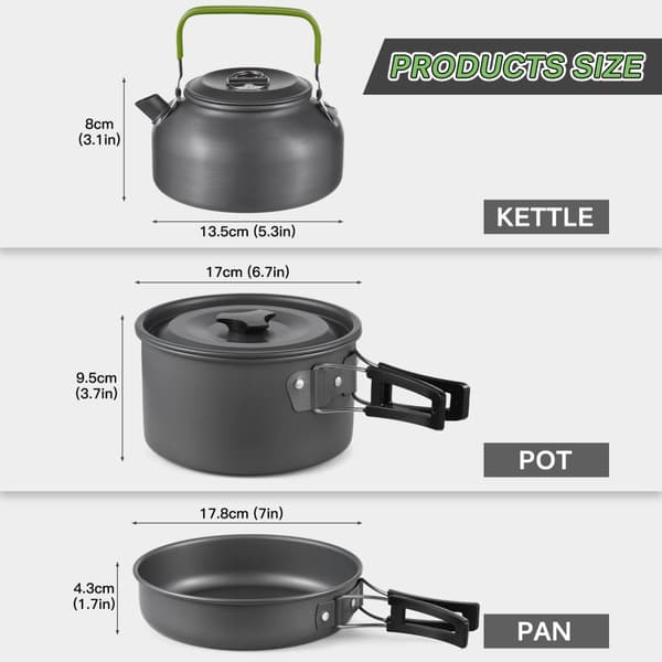 TOMSHOO Campingkökset, 21-delarsset, lättviktsanodiserad aluminium, non-stick och lätt att rengöra