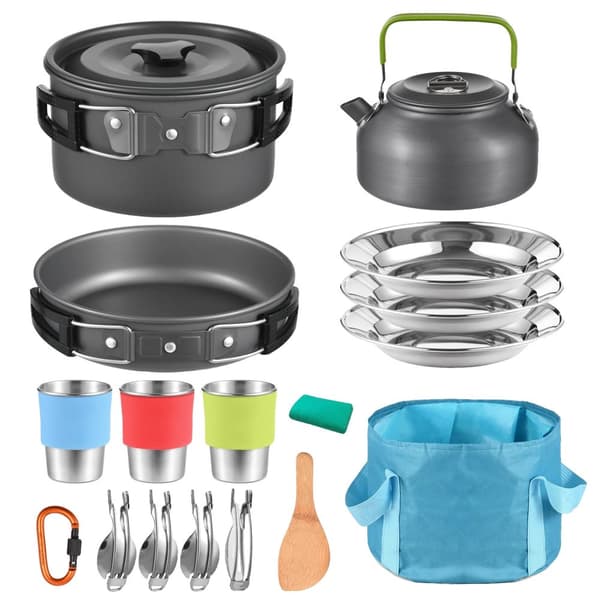 TOMSHOO Campingkökset, 21-delarsset, lättviktsanodiserad aluminium, non-stick och lätt att rengöra