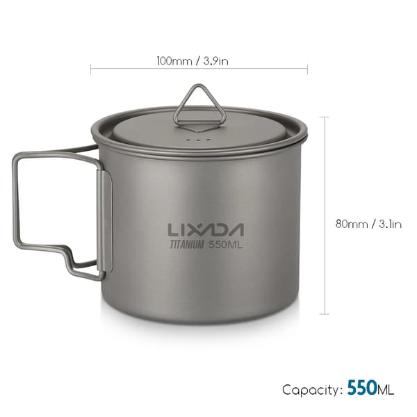 Titanium Campingmugg, Fällbart Handtag, Flera Kapaciteter,550ML