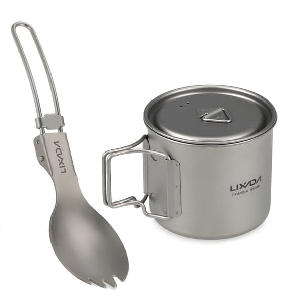Campingkök, ultralätt titan, hopfällbar middagssked och gaffel,550ml