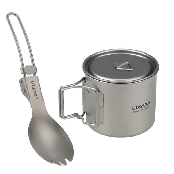 Campingkök, ultralätt titan, hopfällbar middagssked och gaffel,550ml