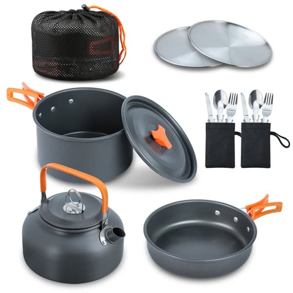 Camping Madlavningssæt, 16-delt sæt, Non-stick belægning, Letvægtsdesign,Appelsin