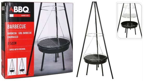 Ripustettava grilli tulipesällä 52 cm Mustaa terästä kromiritilän kanssa