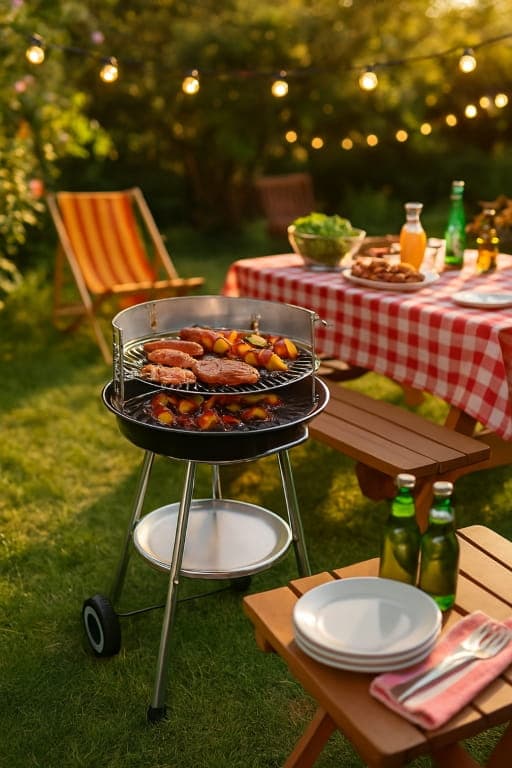 Trädgårdsgrill i stål 75x47cm Med hyllplan, galler och hjul