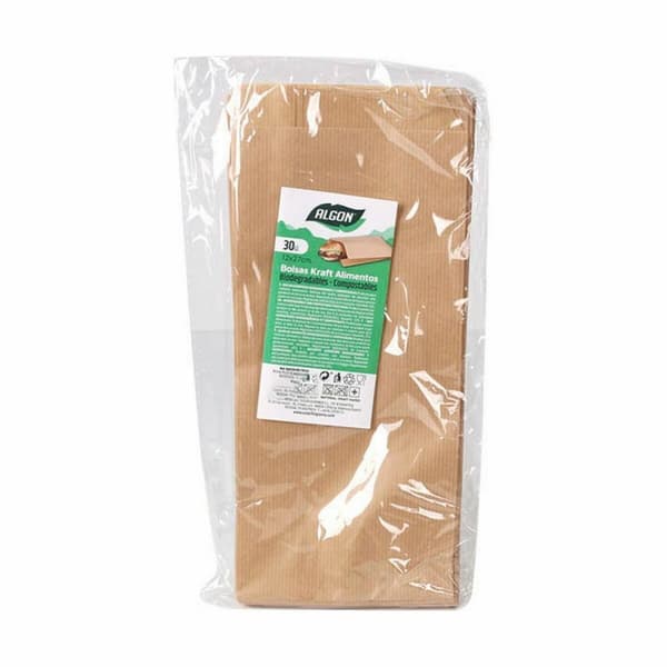 Lunchväska Algon kraftpapper 27 x 12 cm Engångsanvändning 30 Delar (24 antal)