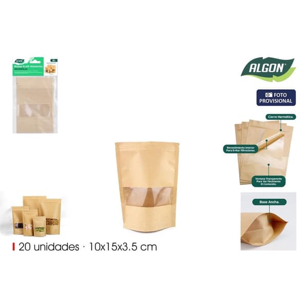 Genanvendelig madpose Algon 10 x 15 x 3,5 cm 20 Dele (18 enheder)