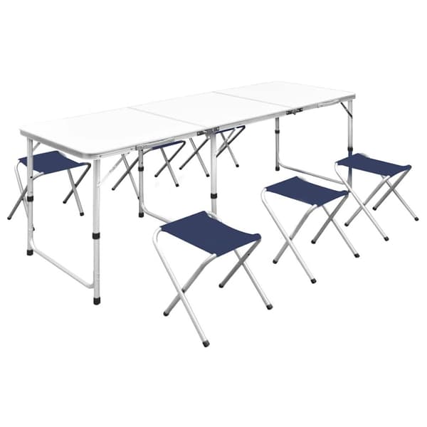 vidaXL højdejustérbart campingbord og 6 klapstole 180x60 cm