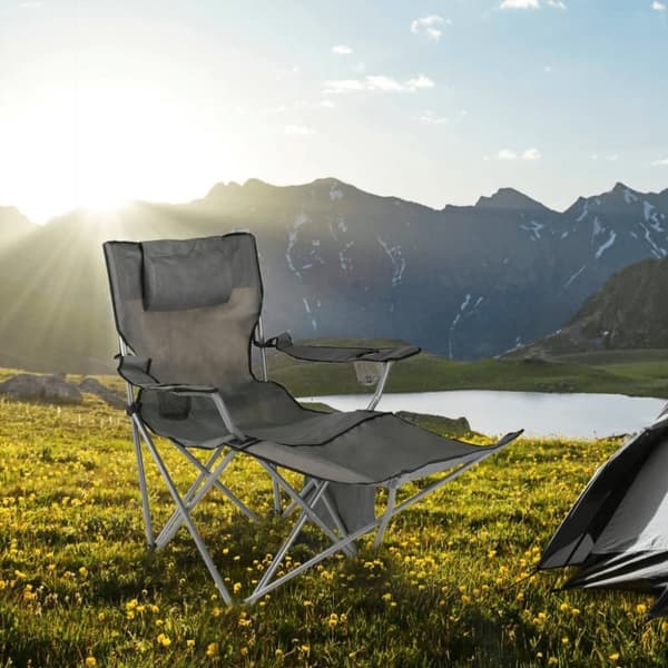 HI Luksuriøs campingstol med fotstøtte antrasitt