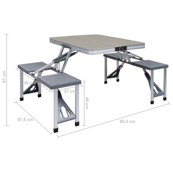vidaXL Hopfällbart campingbord med 4 sitsar stål aluminium