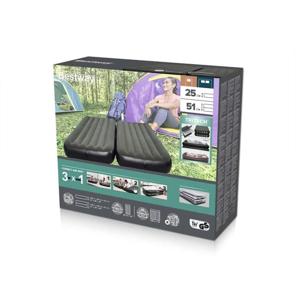 Bestway 3-i-1 oppustelig luftmadras 188x99x25 cm sort og grå