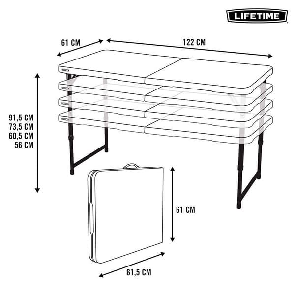 Lifetime Ultraresistent Fällbart Bord 122x61x56-91.5 Cm Uv100 Vit,Svart
