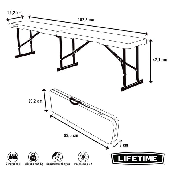 Lifetime Taitettava Penkki 183x29x42 Cm Valkoinen