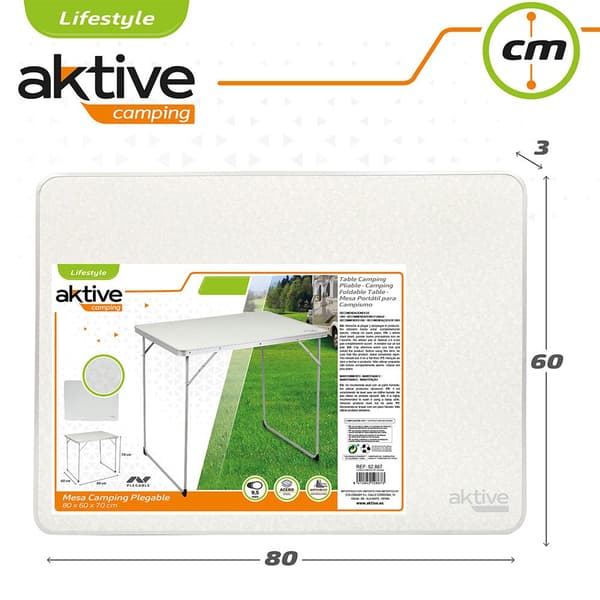 Aktive Sammenklappeligt Campingbord 80x60x70cm Hvid