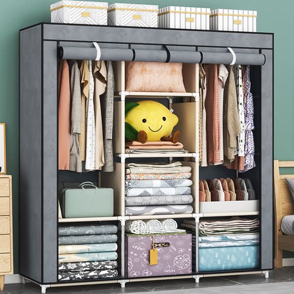 Camping skab - stof garderobe - 126x43,5x177 cm - grå