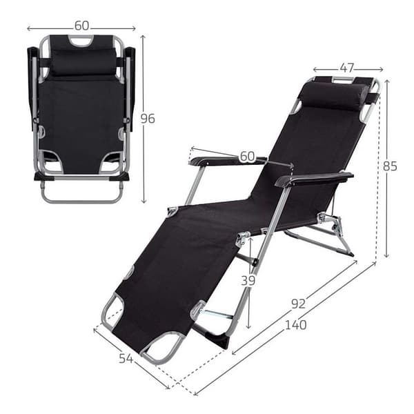 Aktive Liggande Solstol Med Kudde Silver 178 x 60 x 89 cm