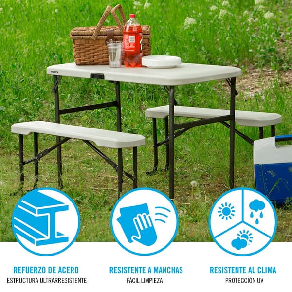 Lifetime Ultra-resistent Klapbord Med 2 106x61x74 Cm Uv100 Sæt 106x61x74 Cm Uv100 Beige,Sort