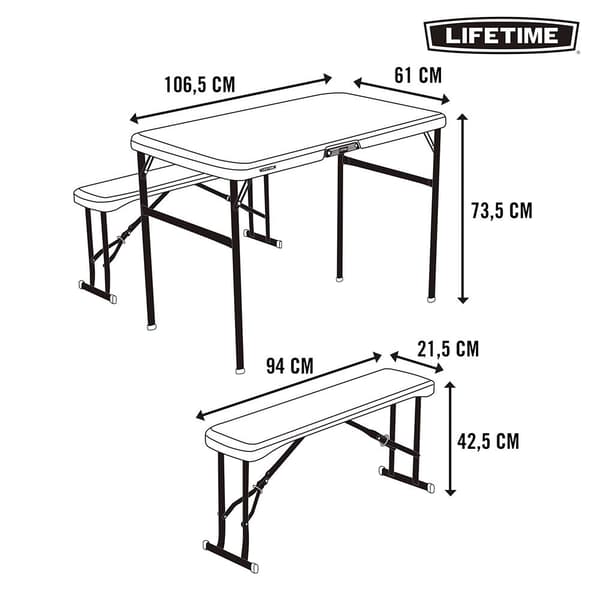 Lifetime Ultra-resistent Klapbord Med 2 106x61x74 Cm Uv100 Sæt 106x61x74 Cm Uv100 Beige,Sort