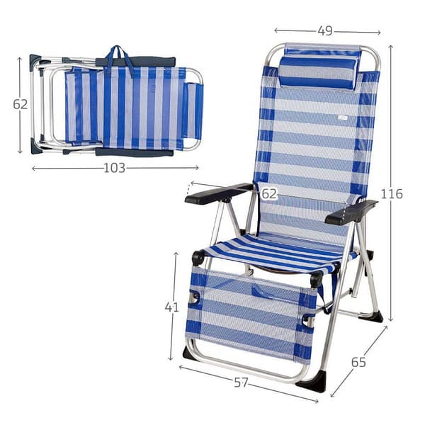 Aktive Liggende Strandseng Med Pude Blå 75 x 63 x 43-114 cm