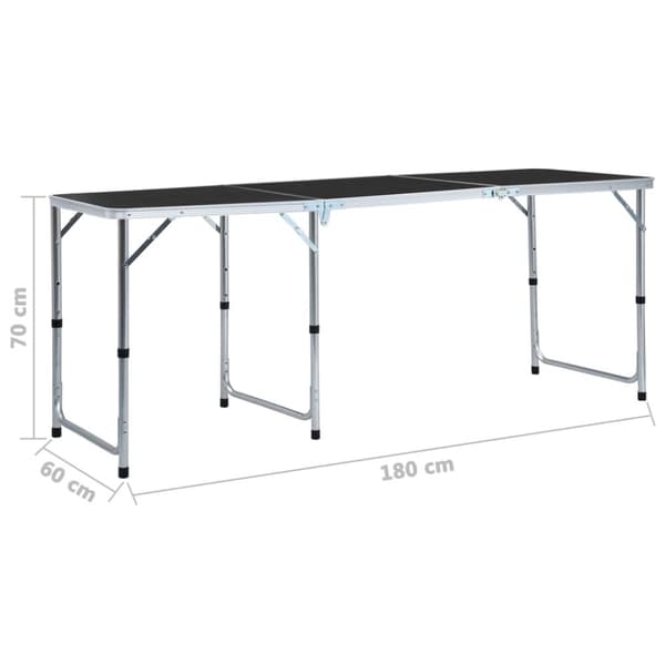 foldbart campingbord 180 x 60 cm aluminium grå