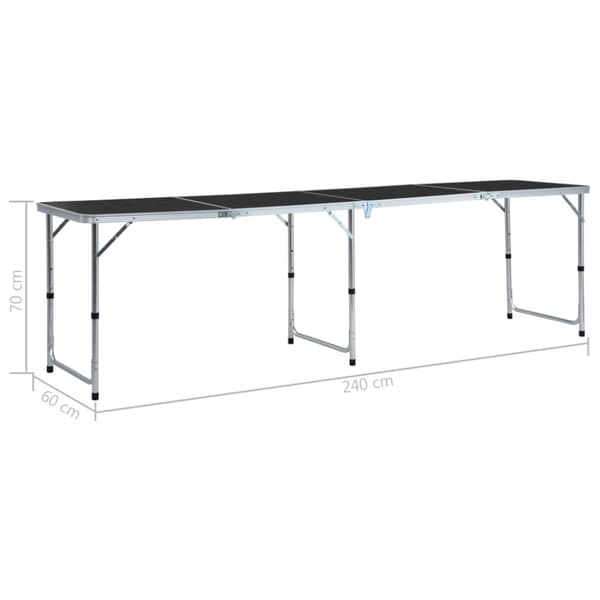 Hopfällbart campingbord grå aluminium 240x60 cm