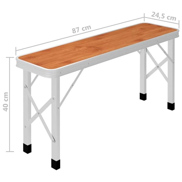 foldbart campingbord med 2 bænke aluminium brun