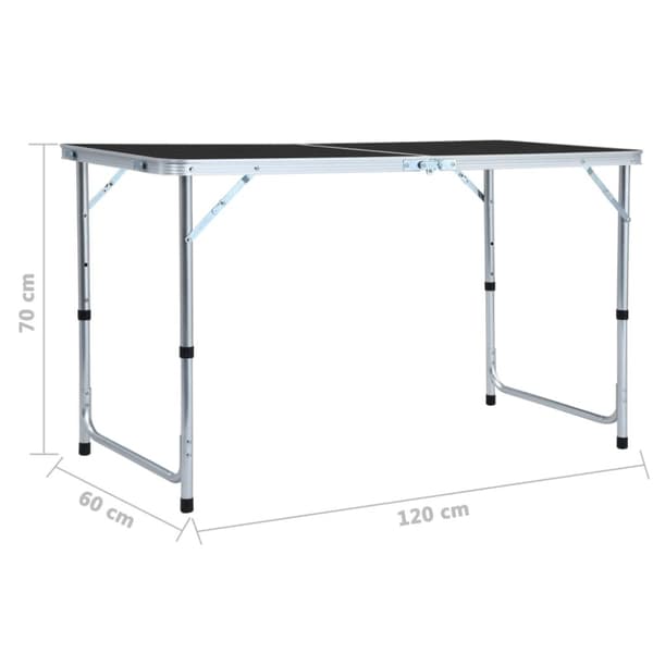 foldbart campingbord 120 x 60 cm aluminium grå