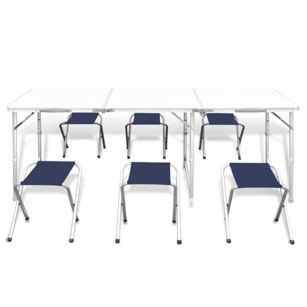 højdejustérbart campingbord og 6 klapstole 180x60 cm