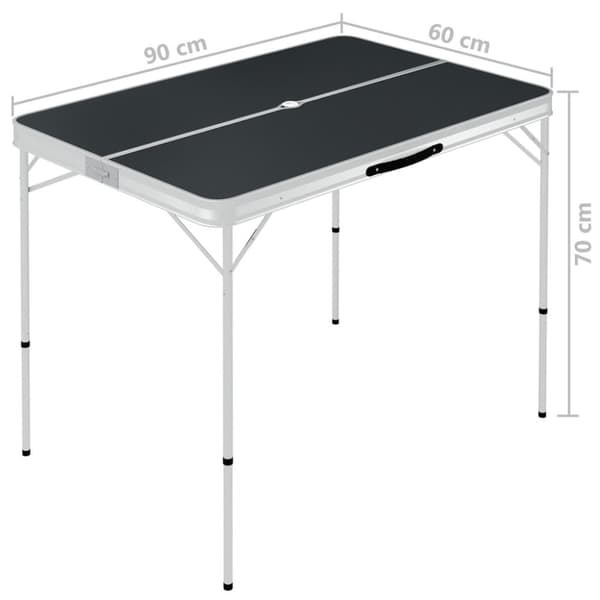 foldbart campingbord med 2 bænke aluminium grå