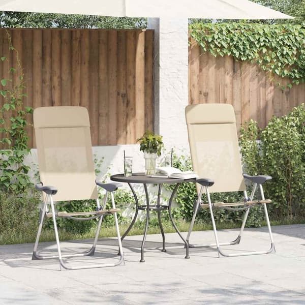 Hopfällbara campingstolar 2 st aluminium gräddvit