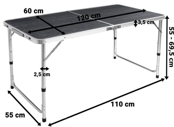 TRAMP camping foldbart turistsæt 120x60 cm sort træ